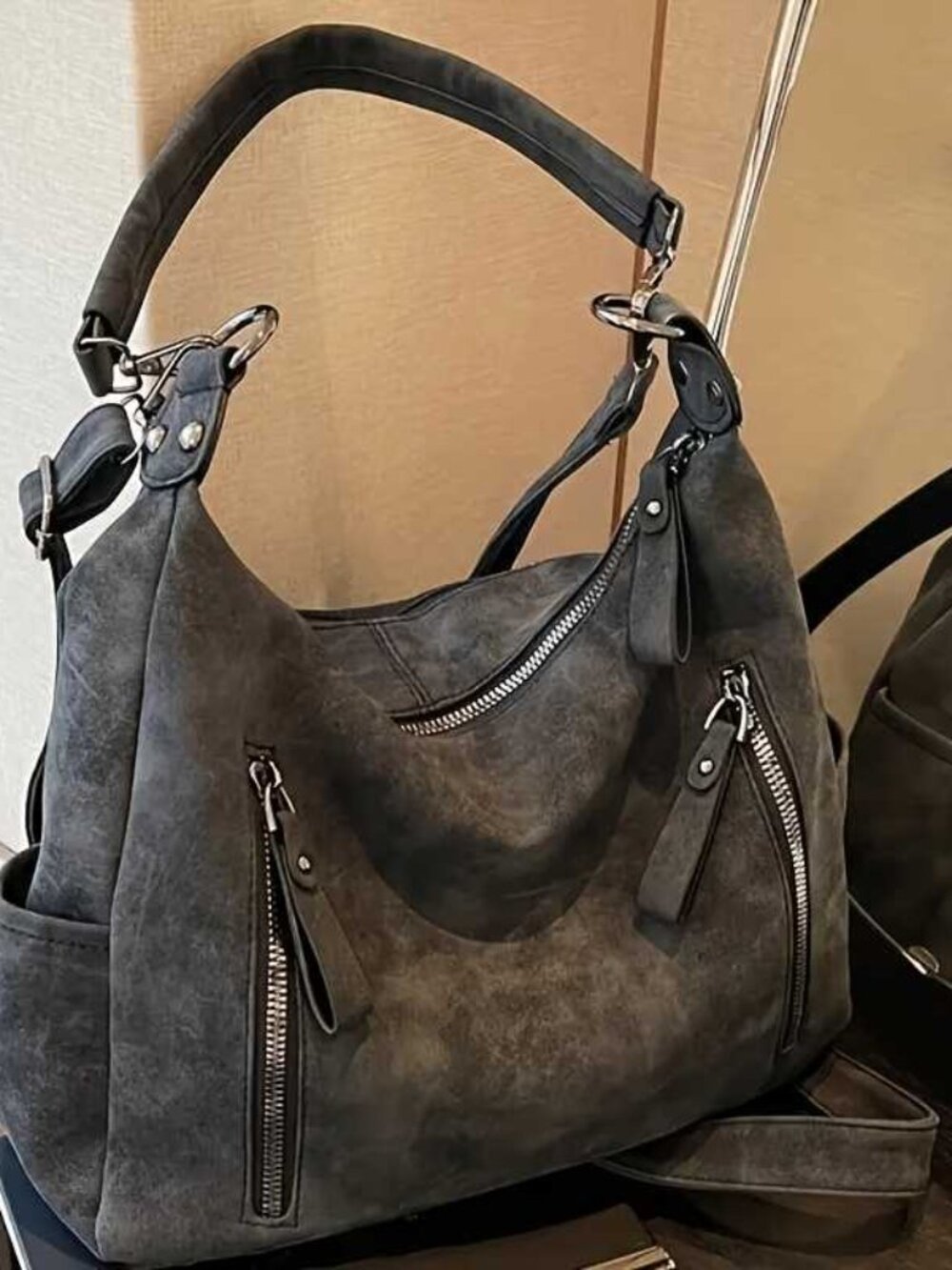 Large Tote Bag with Studs and Tassel Detail Multi Pocket Shoulder Handbag Work - Picture 2 of 2
